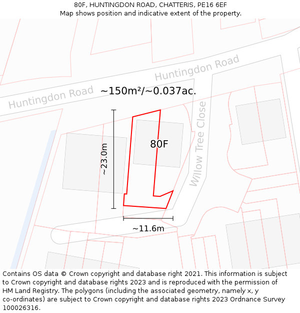 80F, HUNTINGDON ROAD, CHATTERIS, PE16 6EF: Plot and title map