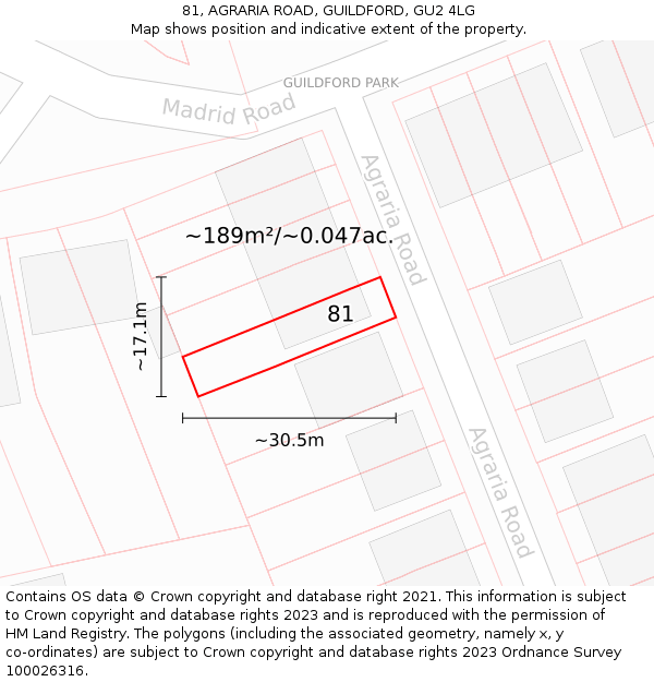 81, AGRARIA ROAD, GUILDFORD, GU2 4LG: Plot and title map