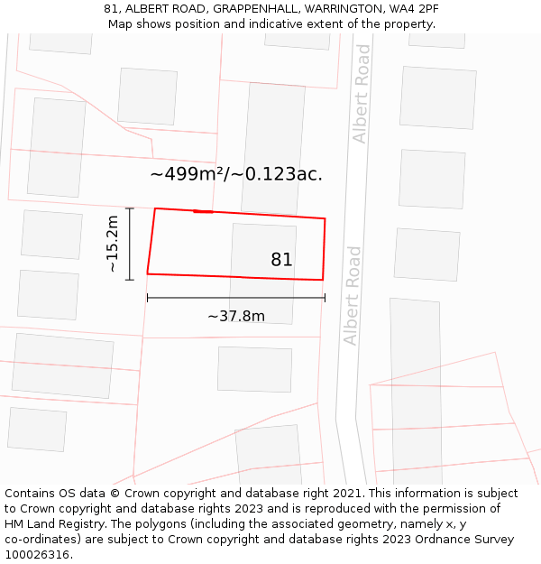 81, ALBERT ROAD, GRAPPENHALL, WARRINGTON, WA4 2PF: Plot and title map