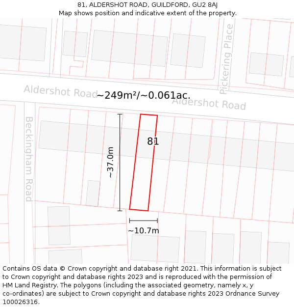 81, ALDERSHOT ROAD, GUILDFORD, GU2 8AJ: Plot and title map