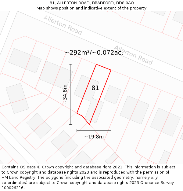 81, ALLERTON ROAD, BRADFORD, BD8 0AQ: Plot and title map