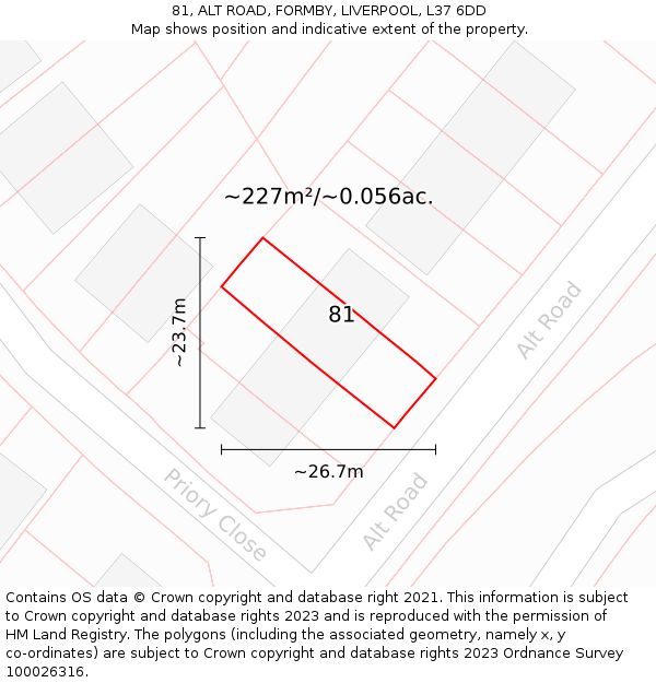 81, ALT ROAD, FORMBY, LIVERPOOL, L37 6DD: Plot and title map