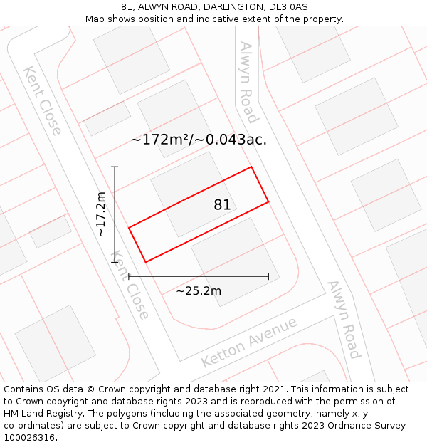 81, ALWYN ROAD, DARLINGTON, DL3 0AS: Plot and title map