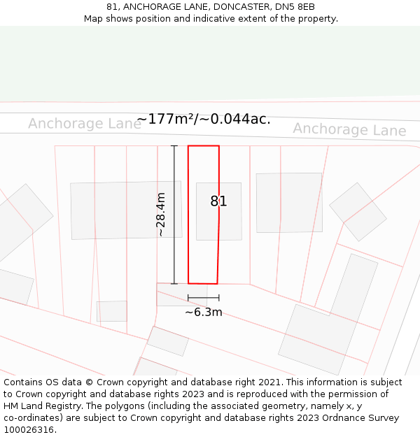 81, ANCHORAGE LANE, DONCASTER, DN5 8EB: Plot and title map