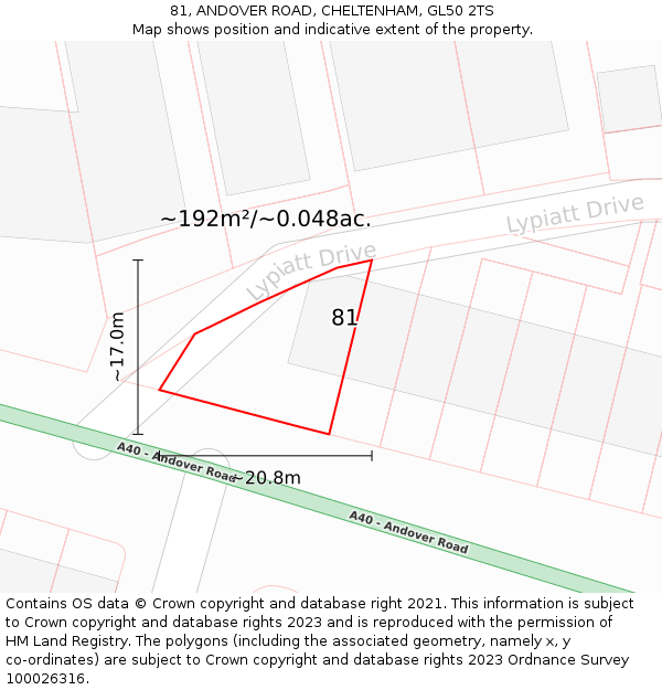 81, ANDOVER ROAD, CHELTENHAM, GL50 2TS: Plot and title map