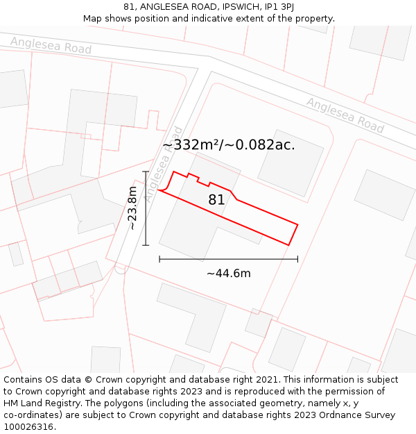 81, ANGLESEA ROAD, IPSWICH, IP1 3PJ: Plot and title map