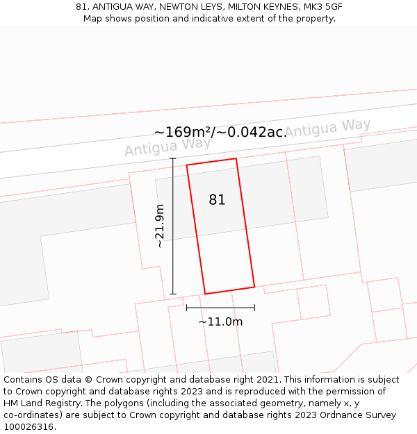 81, ANTIGUA WAY, NEWTON LEYS, MILTON KEYNES, MK3 5GF: Plot and title map