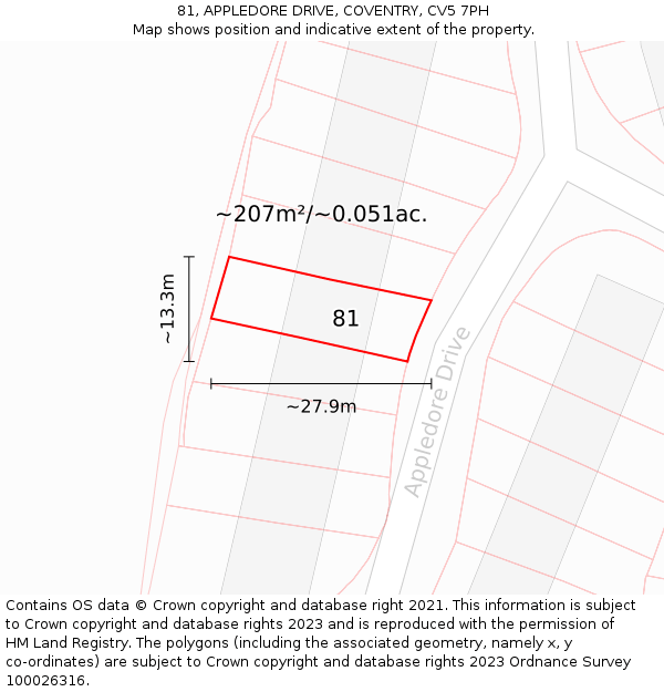 81, APPLEDORE DRIVE, COVENTRY, CV5 7PH: Plot and title map