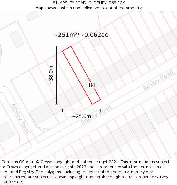 81, APSLEY ROAD, OLDBURY, B68 0QY: Plot and title map