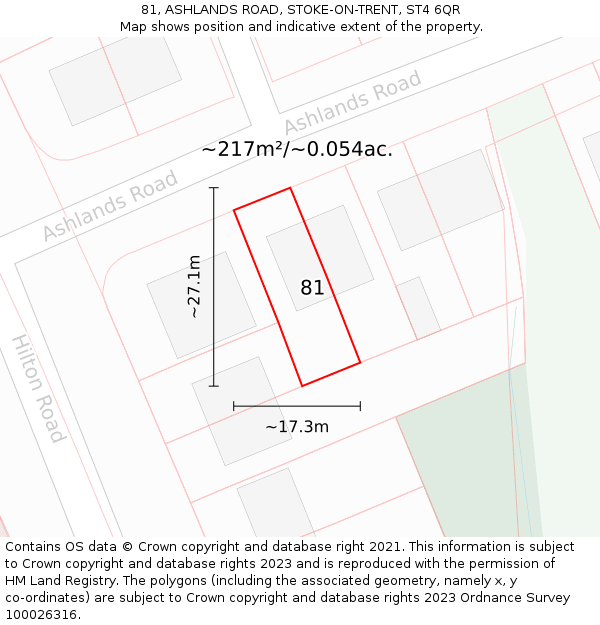 81, ASHLANDS ROAD, STOKE-ON-TRENT, ST4 6QR: Plot and title map