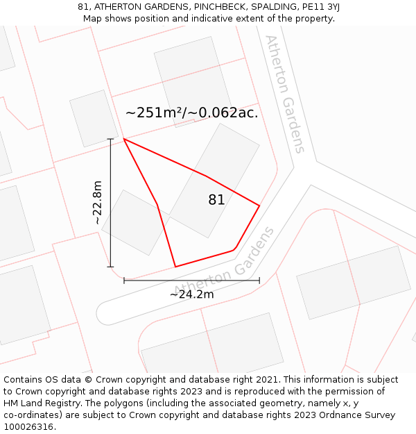 81, ATHERTON GARDENS, PINCHBECK, SPALDING, PE11 3YJ: Plot and title map