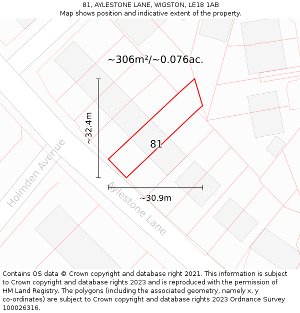 81, AYLESTONE LANE, WIGSTON, LE18 1AB: Plot and title map