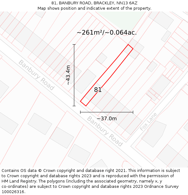 81, BANBURY ROAD, BRACKLEY, NN13 6AZ: Plot and title map