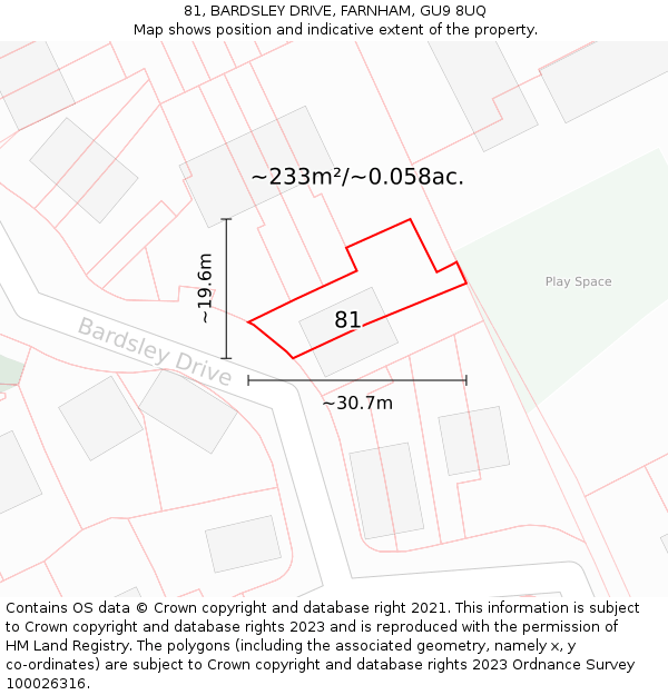 81, BARDSLEY DRIVE, FARNHAM, GU9 8UQ: Plot and title map