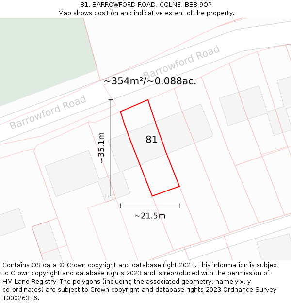 81, BARROWFORD ROAD, COLNE, BB8 9QP: Plot and title map