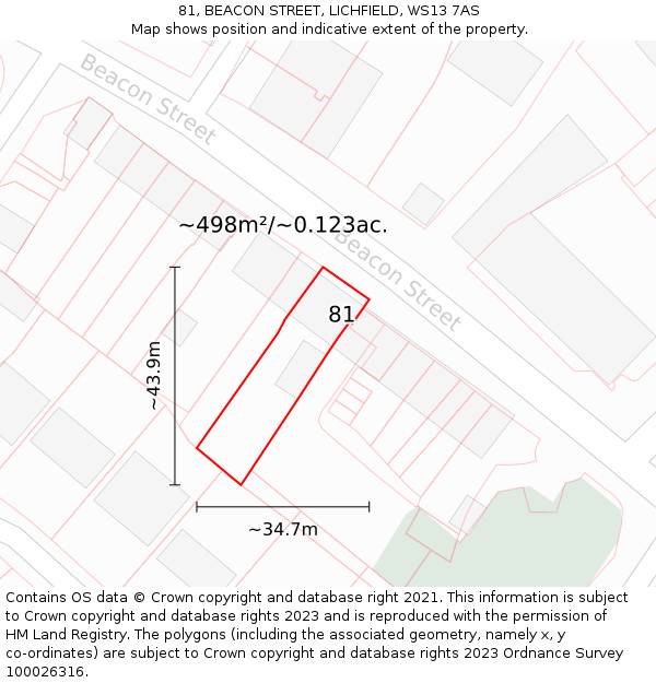 81, BEACON STREET, LICHFIELD, WS13 7AS: Plot and title map