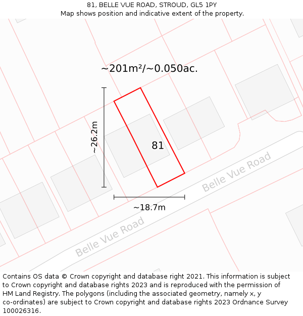 81, BELLE VUE ROAD, STROUD, GL5 1PY: Plot and title map