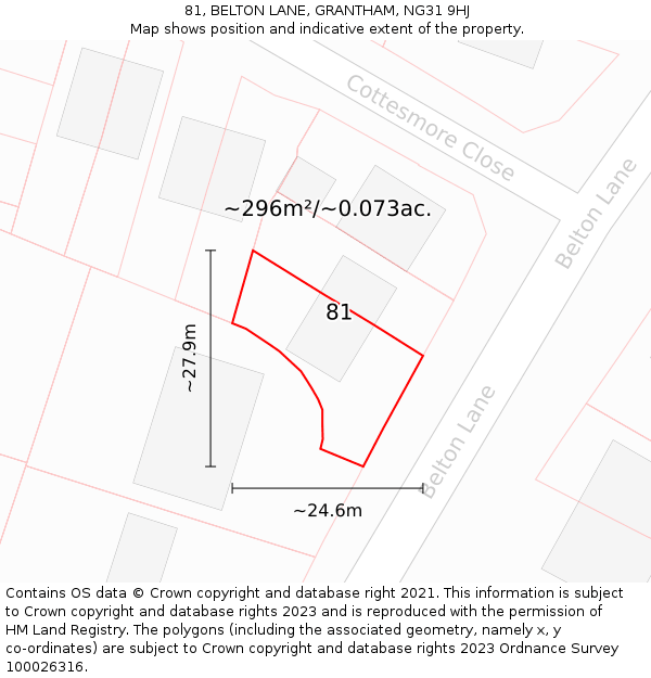 81, BELTON LANE, GRANTHAM, NG31 9HJ: Plot and title map