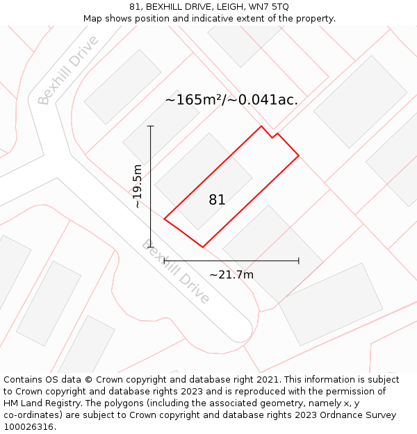 81, BEXHILL DRIVE, LEIGH, WN7 5TQ: Plot and title map