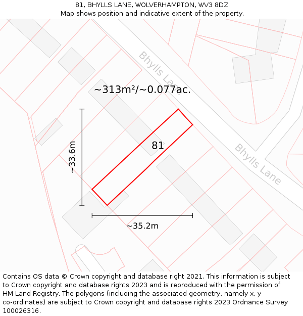 81, BHYLLS LANE, WOLVERHAMPTON, WV3 8DZ: Plot and title map