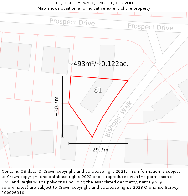 81, BISHOPS WALK, CARDIFF, CF5 2HB: Plot and title map