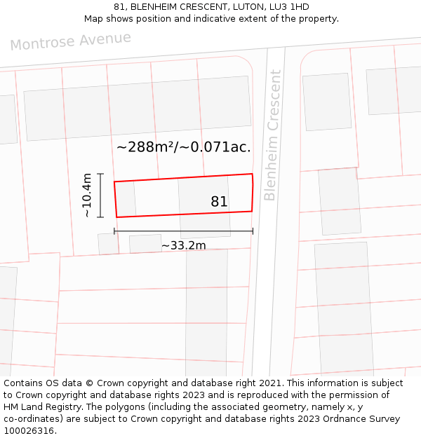 81, BLENHEIM CRESCENT, LUTON, LU3 1HD: Plot and title map