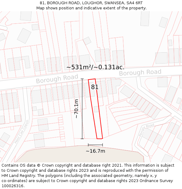 81, BOROUGH ROAD, LOUGHOR, SWANSEA, SA4 6RT: Plot and title map