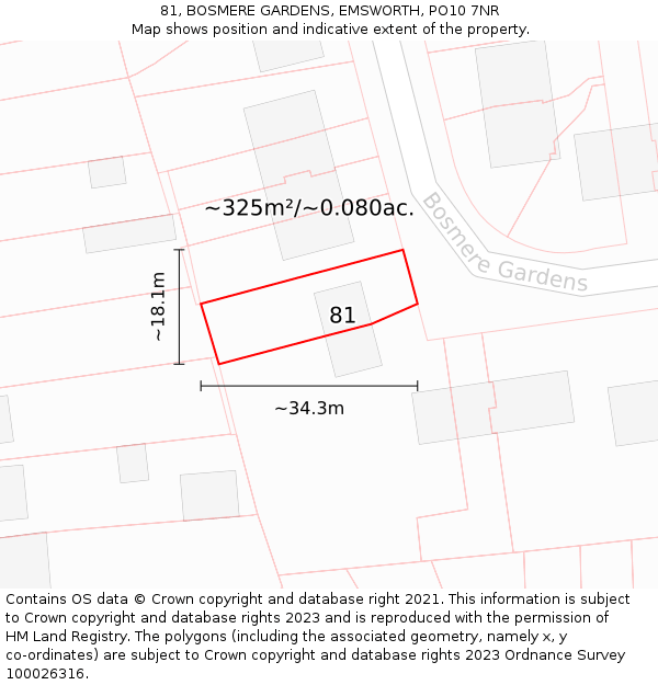 81, BOSMERE GARDENS, EMSWORTH, PO10 7NR: Plot and title map