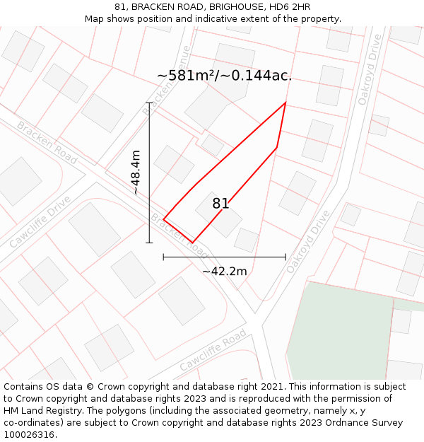 81, BRACKEN ROAD, BRIGHOUSE, HD6 2HR: Plot and title map