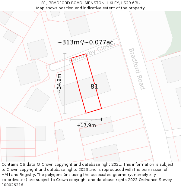 81, BRADFORD ROAD, MENSTON, ILKLEY, LS29 6BU: Plot and title map