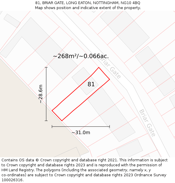 81, BRIAR GATE, LONG EATON, NOTTINGHAM, NG10 4BQ: Plot and title map