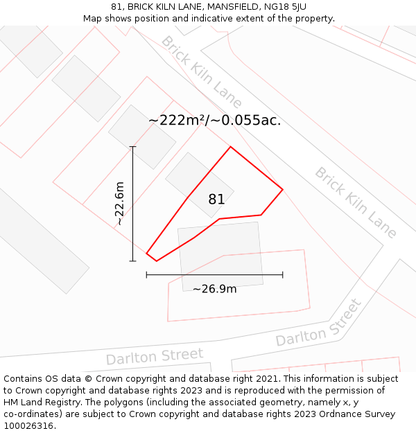 81, BRICK KILN LANE, MANSFIELD, NG18 5JU: Plot and title map