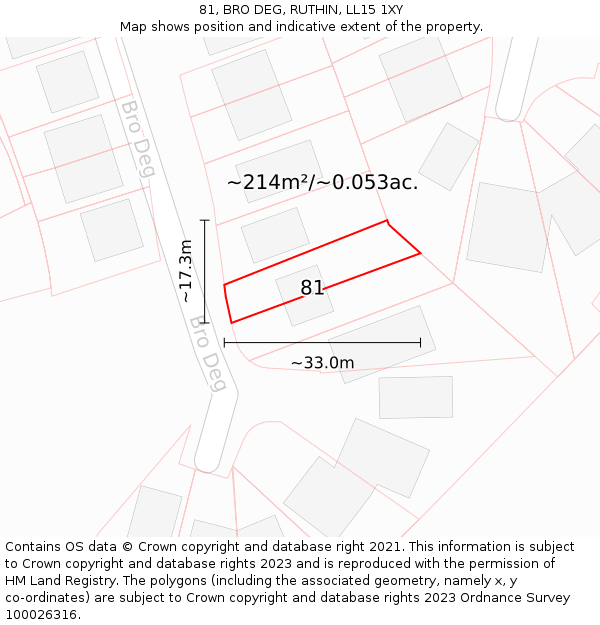 81, BRO DEG, RUTHIN, LL15 1XY: Plot and title map