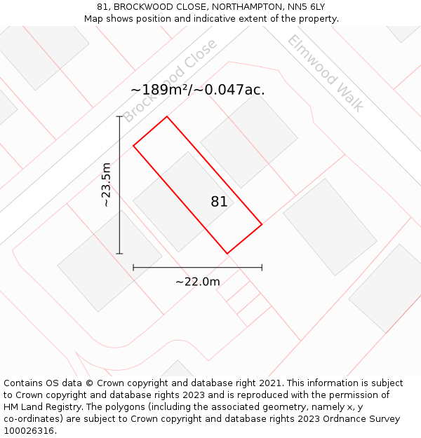 81, BROCKWOOD CLOSE, NORTHAMPTON, NN5 6LY: Plot and title map