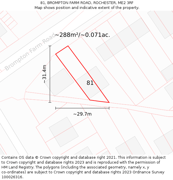 81, BROMPTON FARM ROAD, ROCHESTER, ME2 3RF: Plot and title map