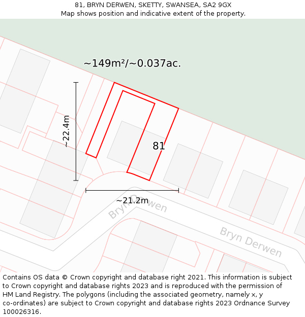 81, BRYN DERWEN, SKETTY, SWANSEA, SA2 9GX: Plot and title map