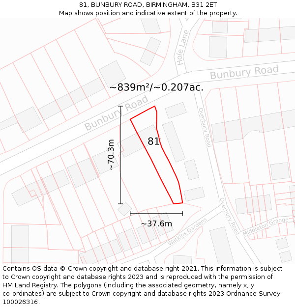 81, BUNBURY ROAD, BIRMINGHAM, B31 2ET: Plot and title map