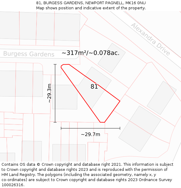 81, BURGESS GARDENS, NEWPORT PAGNELL, MK16 0NU: Plot and title map