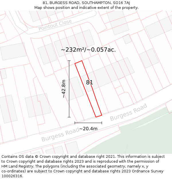 81, BURGESS ROAD, SOUTHAMPTON, SO16 7AJ: Plot and title map