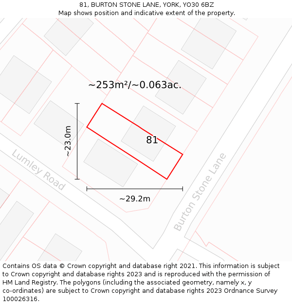 81, BURTON STONE LANE, YORK, YO30 6BZ: Plot and title map