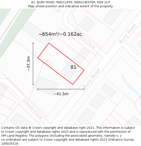 81, BURY ROAD, RADCLIFFE, MANCHESTER, M26 2UT: Plot and title map