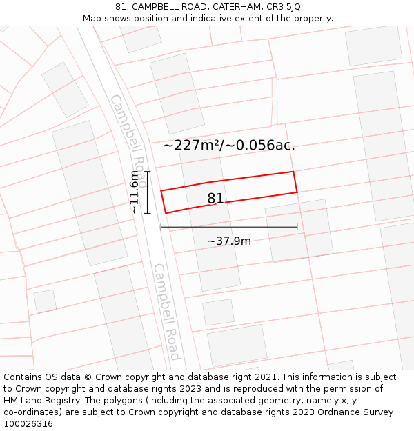 81, CAMPBELL ROAD, CATERHAM, CR3 5JQ: Plot and title map