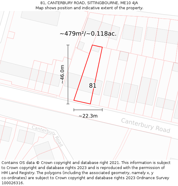 81, CANTERBURY ROAD, SITTINGBOURNE, ME10 4JA: Plot and title map