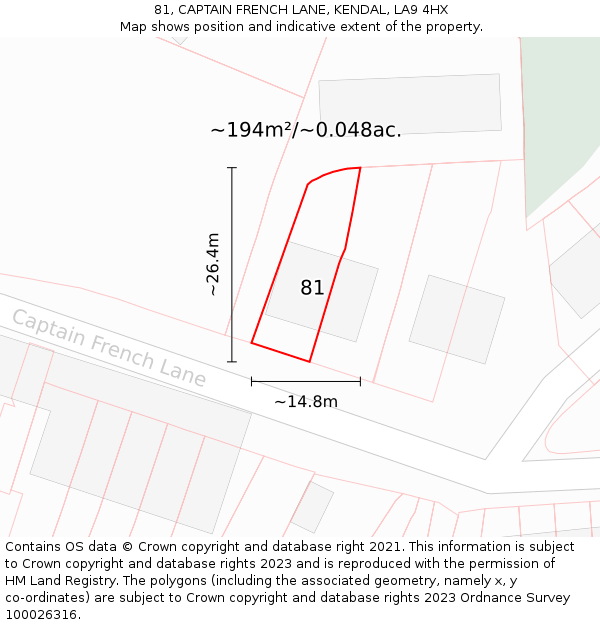 81, CAPTAIN FRENCH LANE, KENDAL, LA9 4HX: Plot and title map