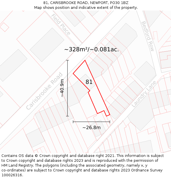 81, CARISBROOKE ROAD, NEWPORT, PO30 1BZ: Plot and title map