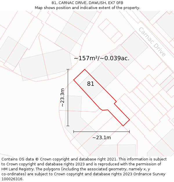 81, CARNAC DRIVE, DAWLISH, EX7 0FB: Plot and title map