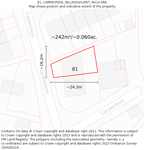 81, CARPENTERS, BILLINGSHURST, RH14 9RA: Plot and title map