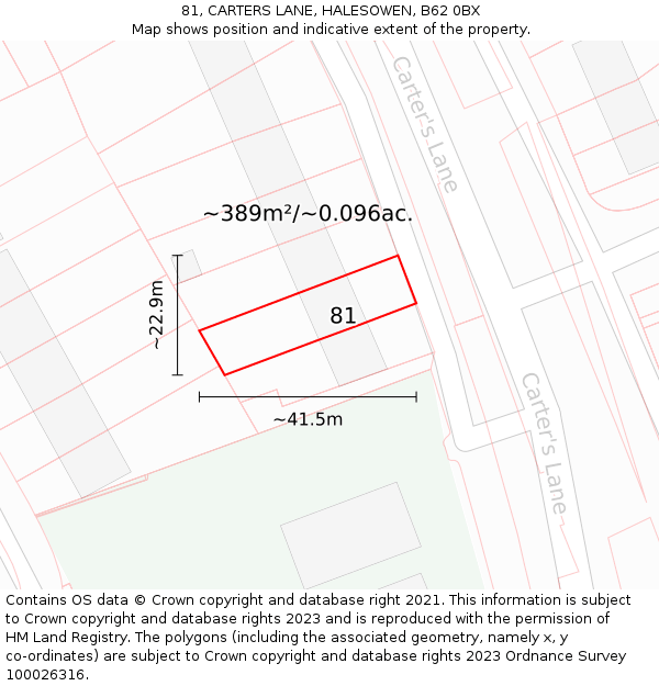 81, CARTERS LANE, HALESOWEN, B62 0BX: Plot and title map