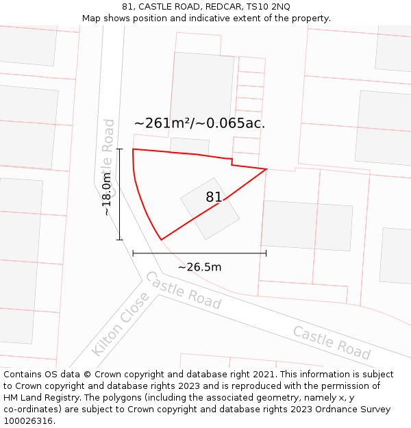 81, CASTLE ROAD, REDCAR, TS10 2NQ: Plot and title map