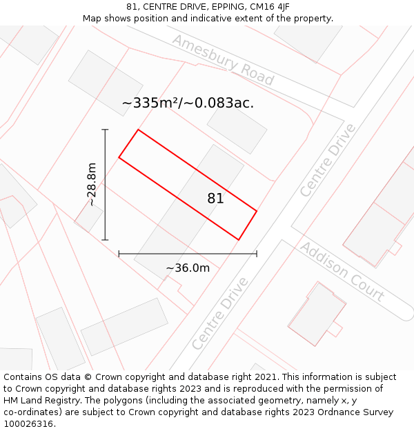 81, CENTRE DRIVE, EPPING, CM16 4JF: Plot and title map